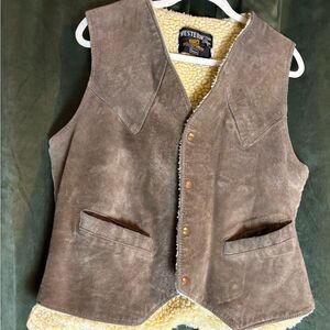 Vintage Sears Western Shop Brown Suede Vest with Shearling Lining